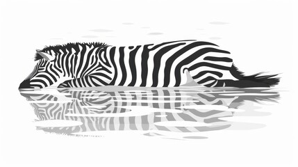 Obraz premium A zebra in water, its head reflected in the surface