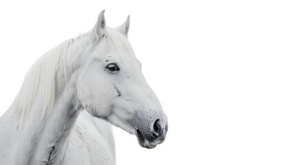 White horse head closeup on white background