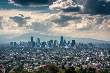 Obraz premium Scenery of skyline of Mexico City amidst a bustling day. AI generated