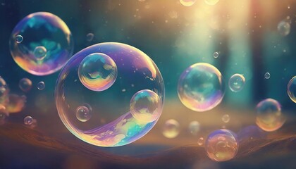 Iridescent Soap Bubbles Floating , Dreamlike Whimsy and Light Play