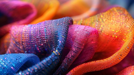 Dive deep into the microscopic world of textiles, where every fiber's weave and texture is magnified, essential for fashion design insight - obrazy, fototapety, plakaty