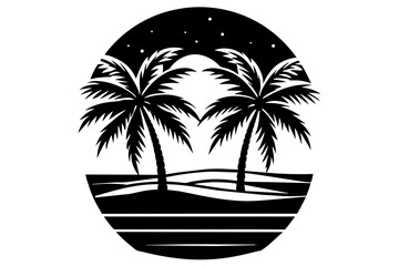 Vintage Summer Palm Beach  Minimalist Vector Illustration Silhouetted on white background