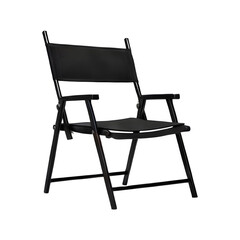 Matte black folding director's chair with canvas seating, Transparent Background, PNG Format