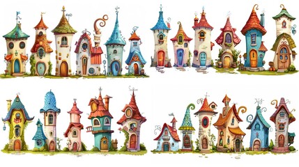 cute fairytale cartoon house clipart isolated on white background, quirky house , Generative Ai