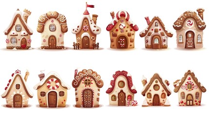 cute fairytale cartoon house clipart isolated on white background, waffle cake cream and strawberry hut,  Generative Ai
