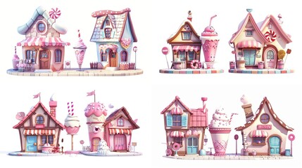 cute fairytale cartoon house clipart isolated on white background,  milk shake hut, Generative Ai