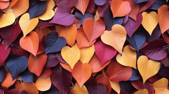 background, A close-up of aThanksgiving greeting: leaves arranged in a heart shape, evoking warmth, family, and the spirit of thankfulness