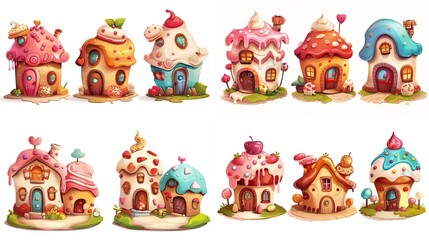 Obraz na płótnie Canvas cute fairytale cartoon house clipart isolated on white background, pudding cake hut, Generative Ai