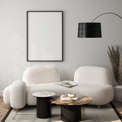 Frame mockup, ISO A paper size. Living room wall poster mockup. Interior mockup with house background. Modern interior design. 3D render
- 795622761