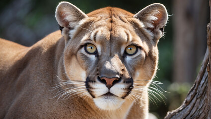 Wild Vigor, Big Eyes of a Mountain Lion, Close-up and Brimming with Untamed Energy.