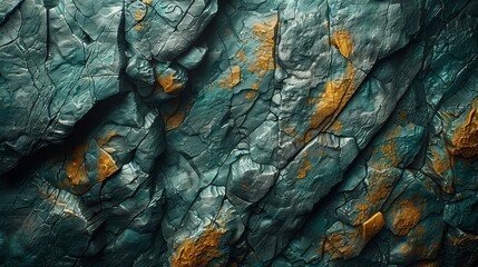   A tight shot of a weathered wooden surface, revealing peeling orange and green paint at its edge - obrazy, fototapety, plakaty
