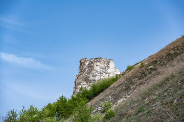 stunning landscapes with chalk cliffs and green meadows in spring in Divnogorye