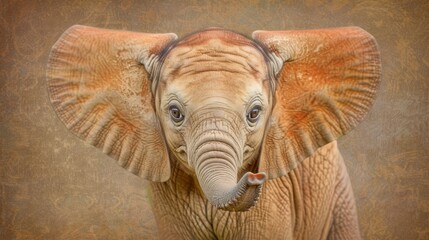   A detailed shot of an elephant's face, expressing artistry, with flared, expressive ears