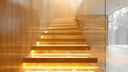 Diseño moderno y lujoso de una escalera de madera y cristal
