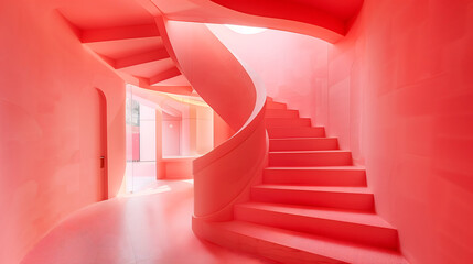 Diseño moderno y minimalista de una escalera de color rosa - obrazy, fototapety, plakaty