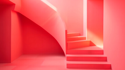 Diseño moderno y minimalista de una escalera de color rosa