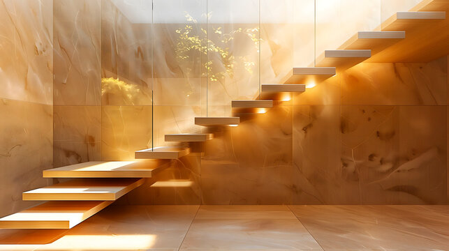 Dise&ntilde;o moderno y lujoso de una escalera de madera y cristal