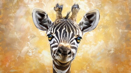 Fototapeta premium A painting of a giraffe's head against a yellow background