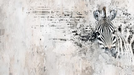Fototapeta premium A zebra facing a wall with paint splatters on its forehead and hindhead