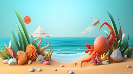 3d Summer the hottest season Sea vector illustration