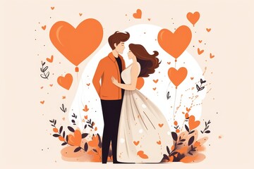 two individuals in wedding attire within a floral frame, creating a romantic and elegant atmosphere. They are holding a bouquet, and their faces are not detailed, focusing on the celebratory moment.