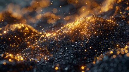   Three blurred images of gold dust on black surfaces