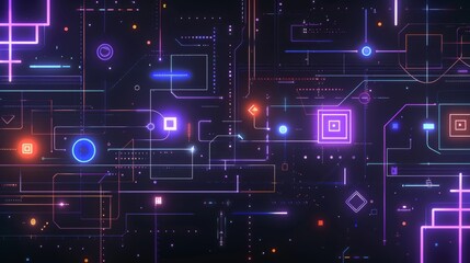 Futuristic Circuitry Abstract Background with Glowing Neon Lines