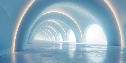 Große Räume und Eingänge mit leuchtenden weißen und blauen LED Lichter, ai generativ