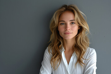 Fototapeta premium A cheerful and confident businesswoman exudes professionalism, embodying elegance and attractiveness