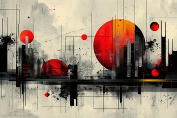 Modern and stylish vector artwork, featuring abstract geometry and a bold black and red color combination. 