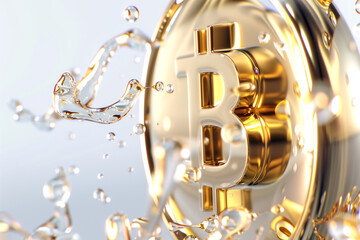 Spinning Bitcoin Coin with Golden Reflections
