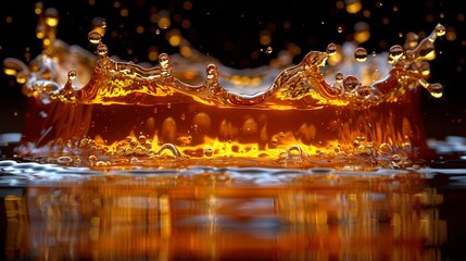   A crown of liquid suspended atop the water's surface, encircled by cascading droplets below