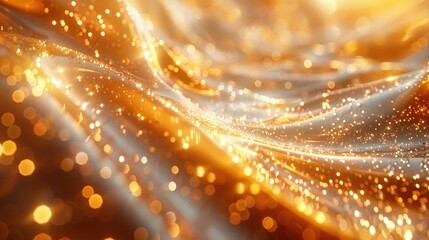   A crisp image featuring a gold and white backdrop with numerous tiny points of light scattered at its center - obrazy, fototapety, plakaty