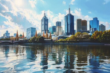 Fototapeta premium Scenery of Melbourne skyline with Australian Open in progress, Ai generated