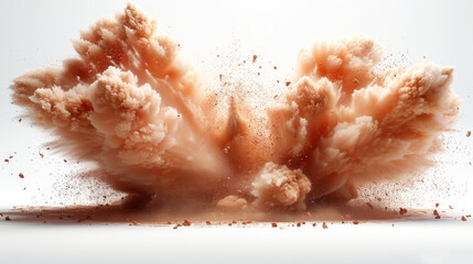   A tight shot of food suspended in the air, revealing dust particles escaping from its upper surface