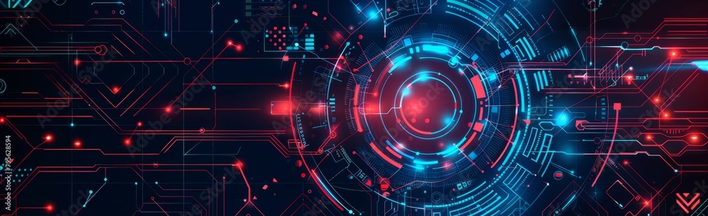 Wall mural blue background with digital data and technology elements, cyber security concept abstract futuristi