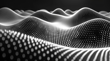   A monochrome image of a wave formed by white dots against a dark backdrop Repeated in a second image
