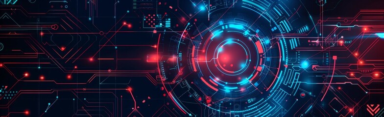 Fototapeta premium Blue background with digital data and technology elements, cyber security concept Abstract futuristic geometric pattern design for banner or web site header Generative AI