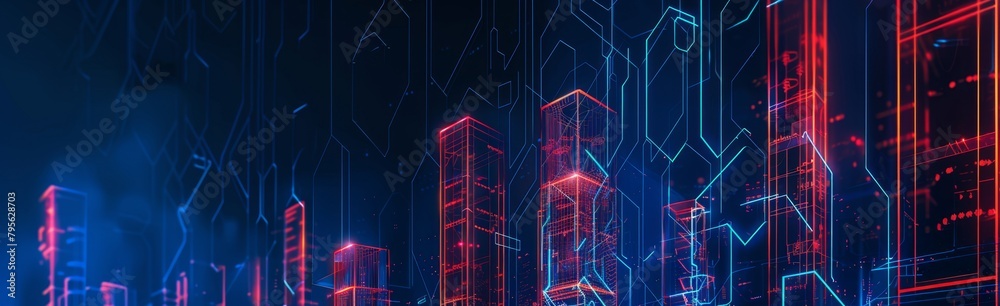 Poster blue background with digital data technology and architecture, banner design tech concept for websit