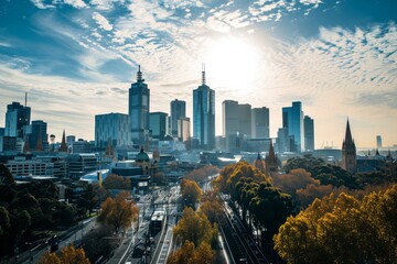 Scenery of Melbourne skyline with Australian Open in progress, Ai generated