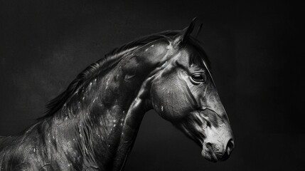 black and white portrait of a horse, A Portrait of a Horse in Monochrome. Generative AI