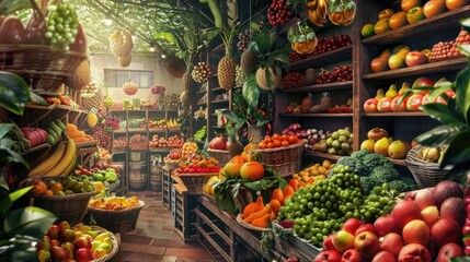 beautiful real fruit stores, where a colorful array of fresh fruits adorns the shelves, inviting customers to indulge in nature's bounty.