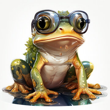 recommend clip art: Watercolor frog wearing sunglasses, clipart Illustration, Generative Ai