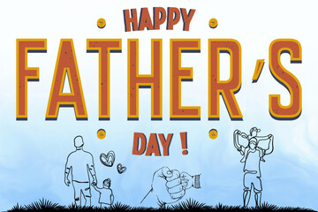 Father's Day Celebration with Heartfelt Shadow Vector Illustration: Joyful Father's Day Greeting Card Design with Happy Dad and Child Silhouette, Family Love and Togetherness Concept