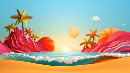 Fototapeta na wymiar 3d Summer the hottest season Sea vector illustration