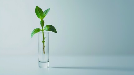 Plant sprout in test tube glass in biochemistry medical laboratory on white background. AI generated
