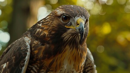 Obraz premium The Hawk’s Vigilant Watch Over the Wilderness, a close up portrait. Generative AI
