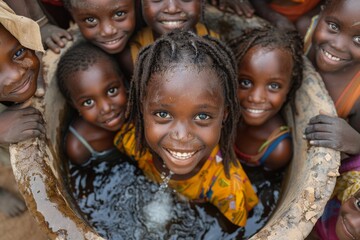Unidentified Ghanaian little girls in a basin. Children of Ghana suffer from poverty due to the economic situation. Ai generated