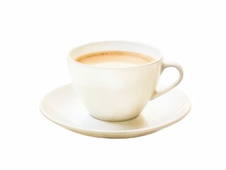 Aquarelle painting of a morning coffee cup, delicately rendered with soft watercolors, isolated on a clean white background, water color, drawing style, isolated clear background