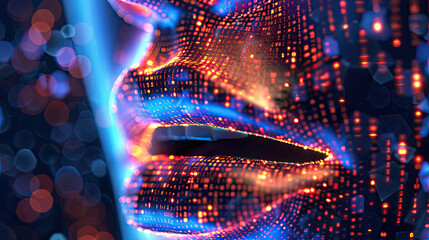 digital lips. Artificial intelligence concept. virtual reality